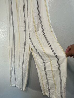 Hurley M White Yellow Black Striped Square Neck Sleeveless Wide-Leg Rayon